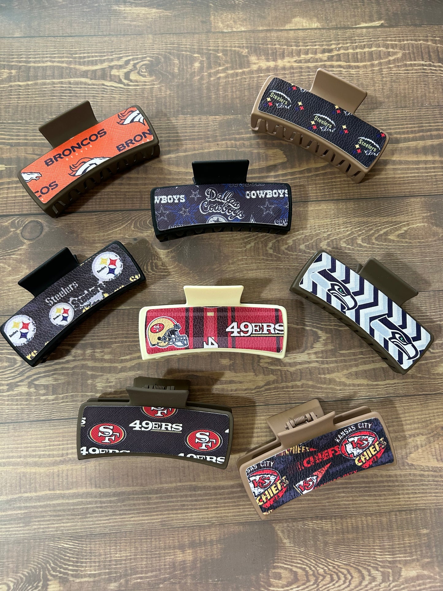 FOOTBALL LEATHER HAIR CLIPS