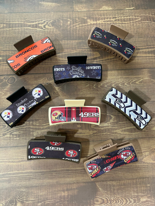FOOTBALL LEATHER HAIR CLIPS